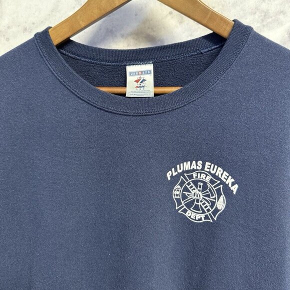 Vintage Fire Dept Sweatshirt Mens Large Blue Crew Neck Plumas Eureka California - Picture 4 of 13
